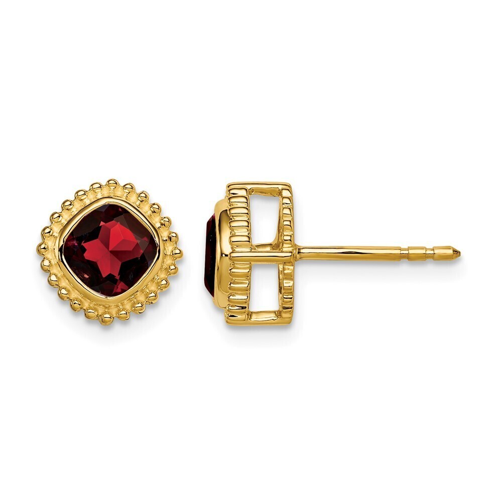 10K Yellow Gold Cushion Garnet Earrings